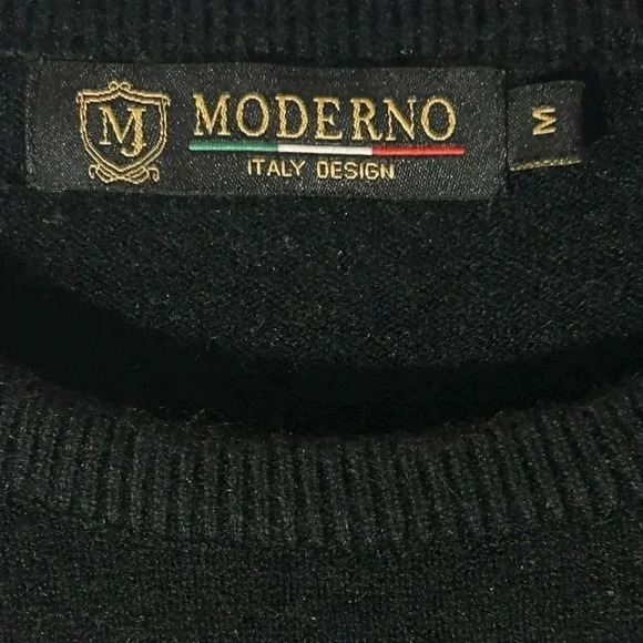Moderno Premium Wear Italy Design Soft Black Men’s Sweater Heavy Knit Crew Neck - Picture 4 of 6
